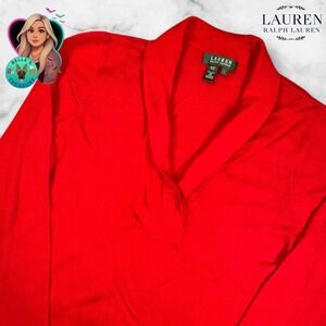 Ralph Lauren LRL Womens Large Red Silk Cashmere Shawl Collar Sweater Top Holiday